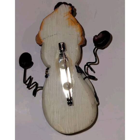 VTG Country Snowman Christmas Brooch Pin Metal Spring Wire Arms Clay Look - Picture 6 of 8